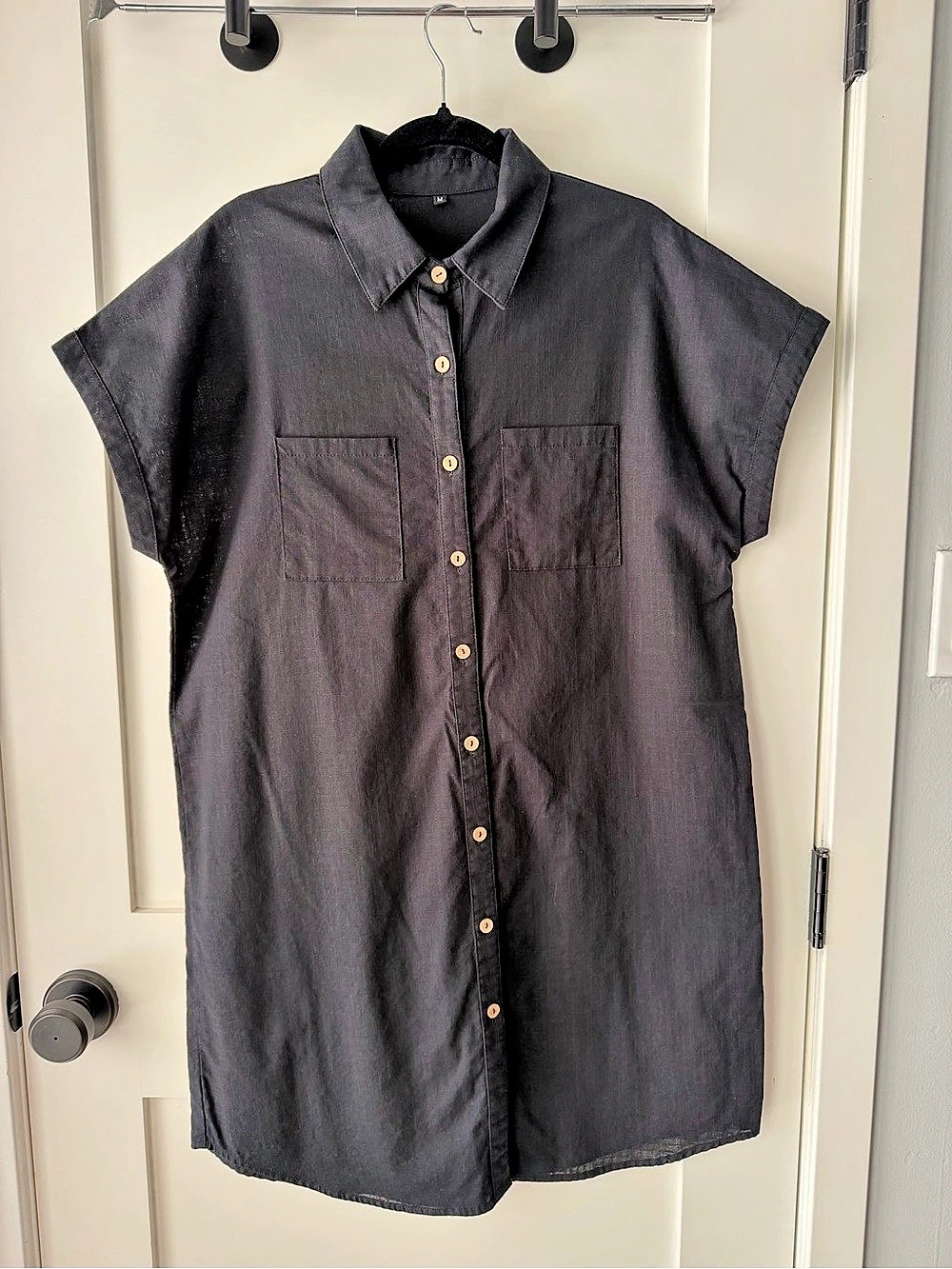 Cotton Mini Shirt Dress in Black Like New